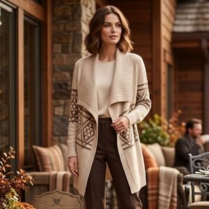 Love Stitch Women's Neutral Cream Southwestern Soft Knit Cardigan Size Medium